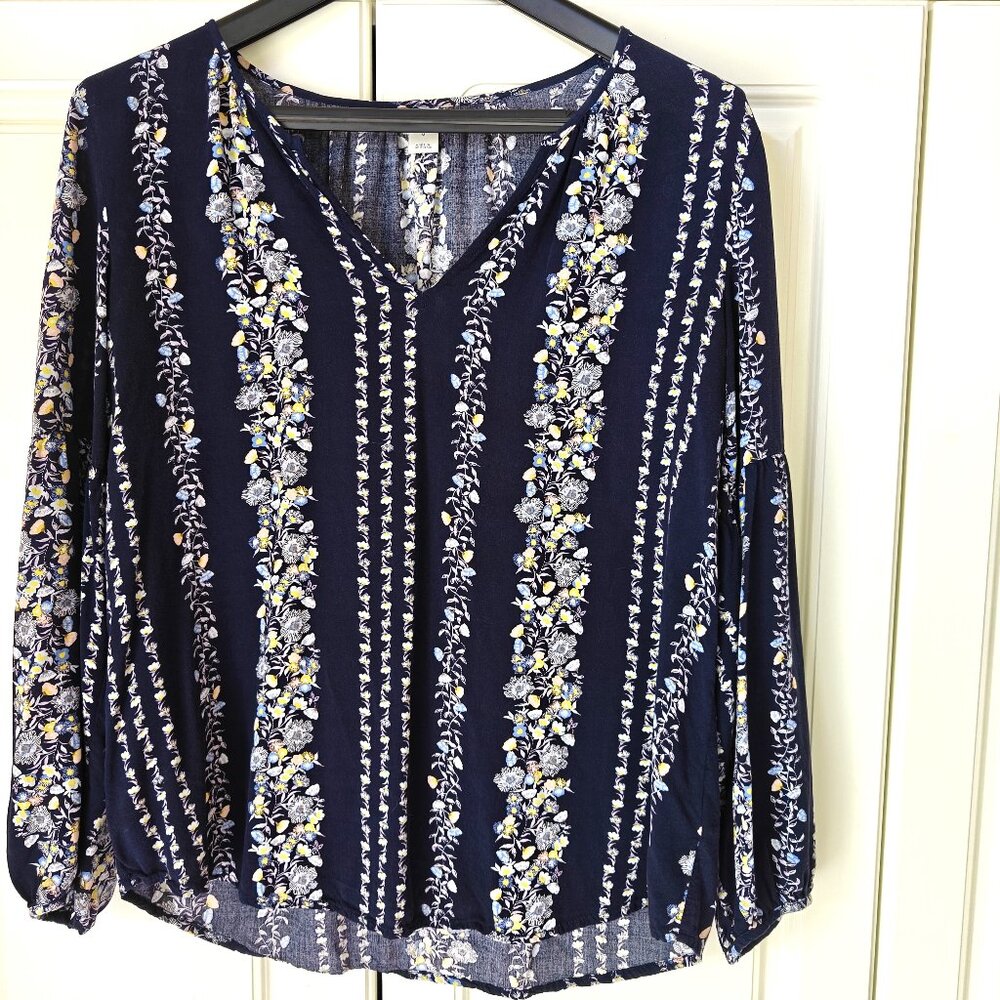 Old Navy Blue/Yellow Floral Top, Size Medium, New - Picture 1 of 2